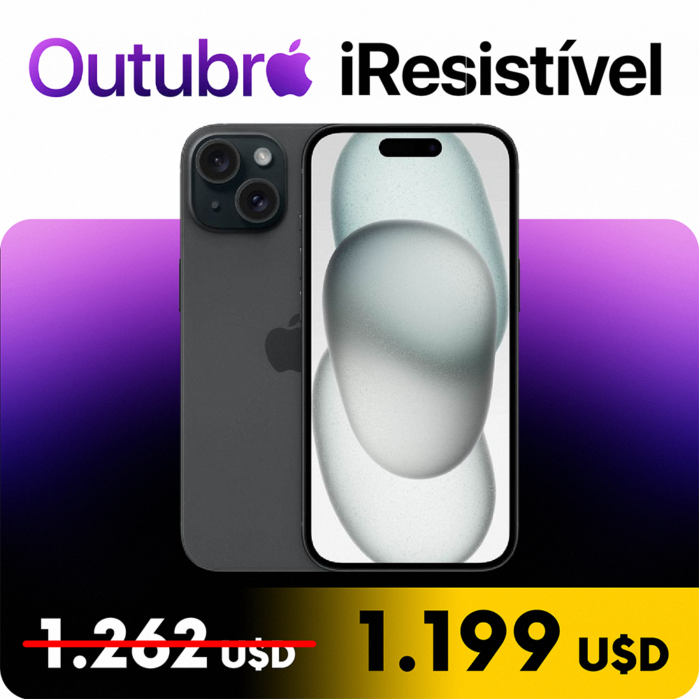 Apple iPhone 15 512GB LL Tela Super Retina XDR 6.1 Dual Cam 48+12MP/12MP iOS 17 - Black (ESIM)