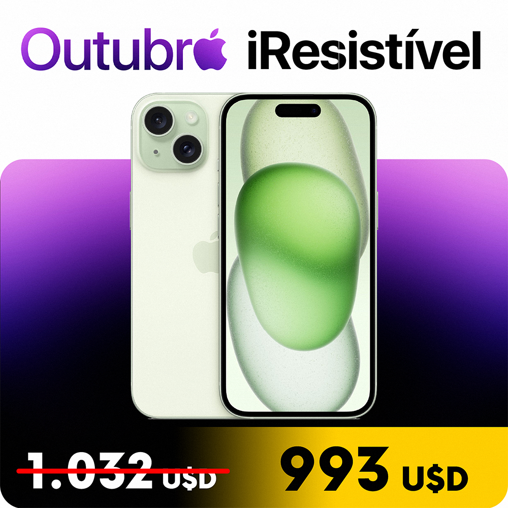 Apple iPhone 15 Plus 128GB LL Tela Super Retina XDR 6.7 Dual Cam 48+12MP/12MP iOS 17 - Green (ESIM)